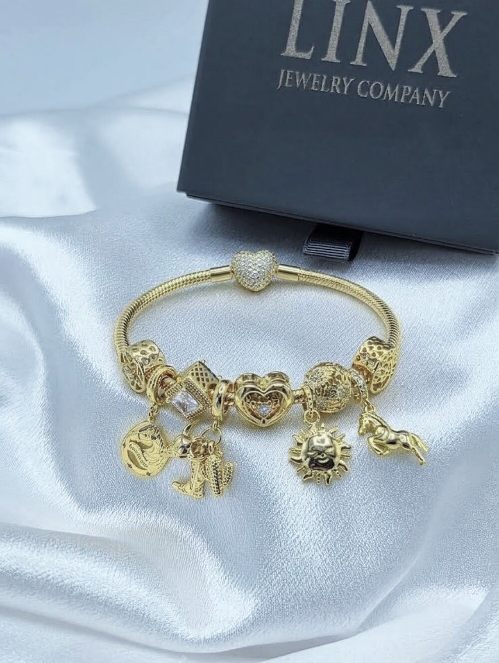 Linx Gold Snake Chain Bracelet With Western & Horse Themed Charms